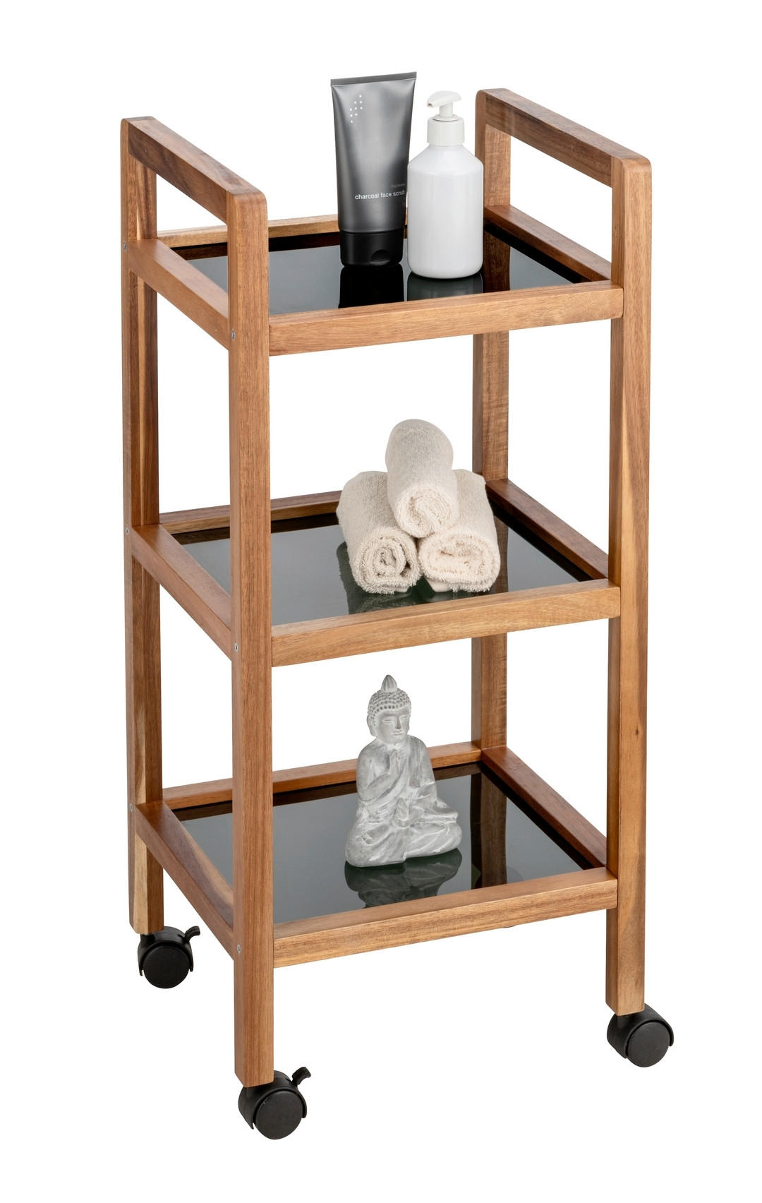 BADEZIMMERREGAL 35/76,5/31 cm  - Schwarz/Braun, Basics, Glas/Holz (35/76,5/31cm) - Wenko