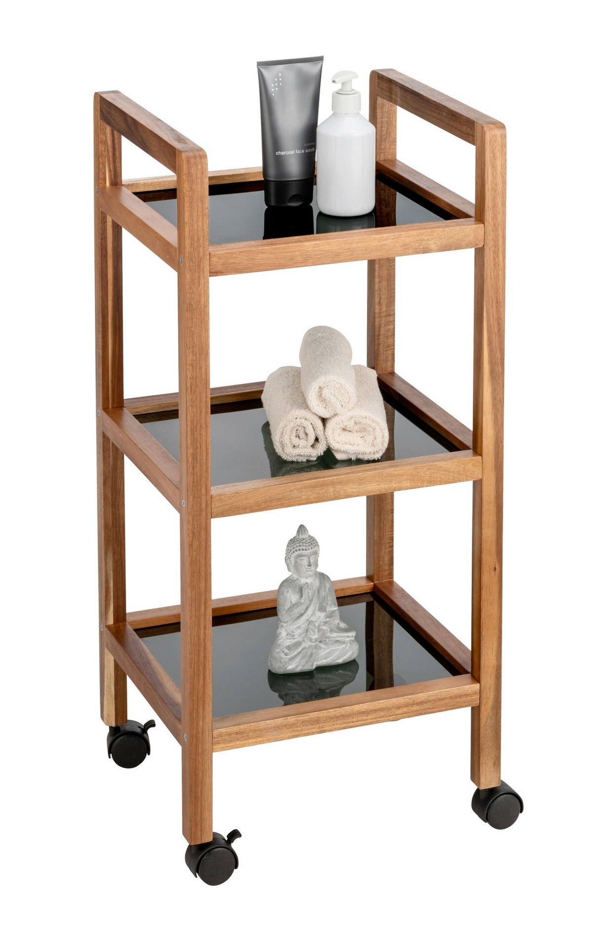BADEZIMMERREGAL 35/76,5/31 cm  - Schwarz/Braun, Basics, Glas/Holz (35/76,5/31cm) - Wenko
