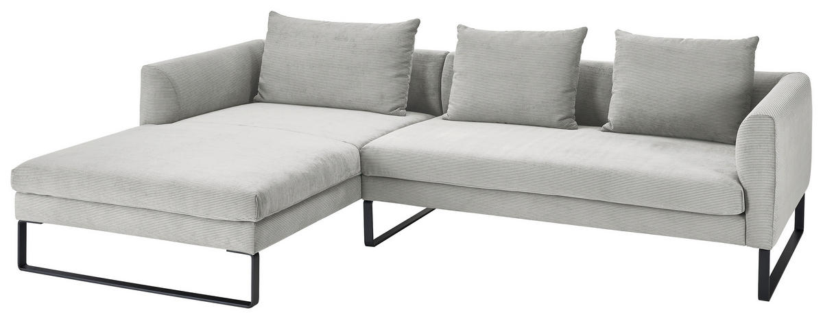 ECKSOFA in Cord Grau  - Schwarz/Grau, Konventionell, Textil/Metall (178/284cm) - Hom`in