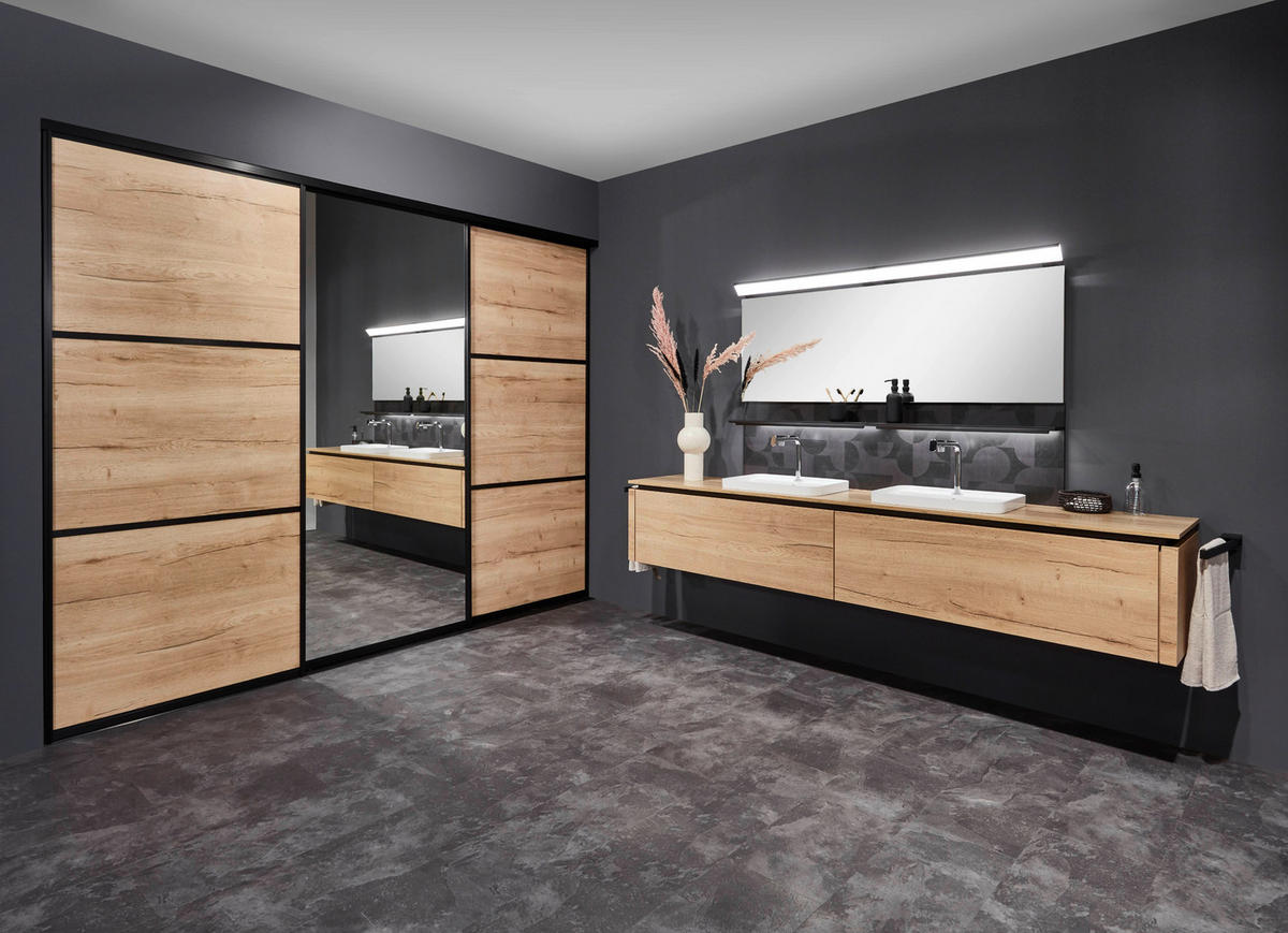 BADEZIMMER 3-teilig  in 81 cm  - Edelstahlfarben/Weiß Hochglanz, MODERN, Holzwerkstoff/Stein (81cm) - Nobilia