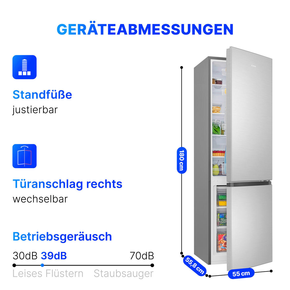 KÜHL-GEFRIER-KOMBINATION 773 539  - Edelstahlfarben, Basics (49,5/143/56,2cm) - Bomann