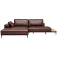 ECKSOFA in Echtleder Dunkelbraun  201/304 cm  - Dunkelbraun/Schwarz, Design, Leder/Metall (201/304cm) - Emilio Belluti
