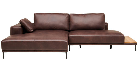 ECKSOFA in Echtleder Dunkelbraun 201/304 cm - Dunkelbraun/Schwarz, Design, Leder/Metall (201/304cm) - Emilio Belluti