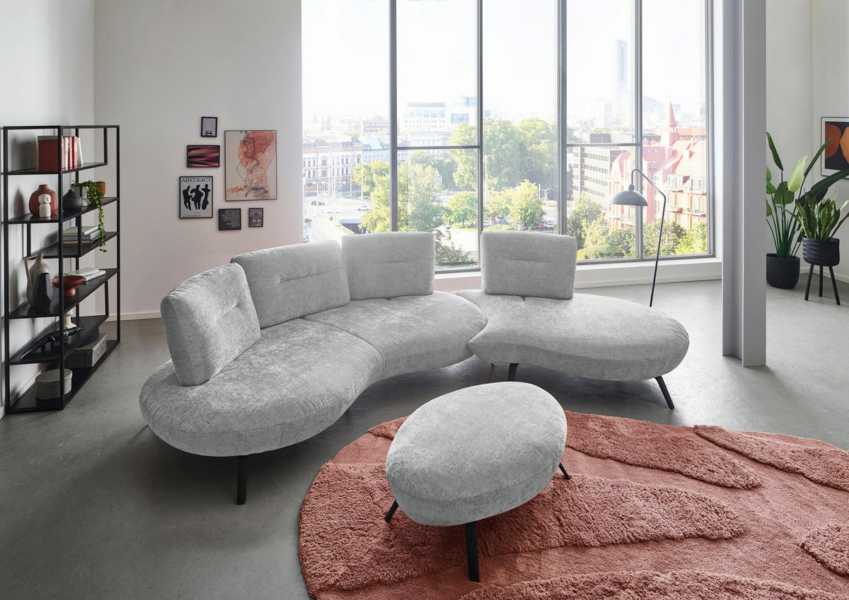 BIGSOFA Flachgewebe Hellgrau  - Hellgrau/Schwarz, Design, Textil/Metall (456/93/138cm) - Moderano