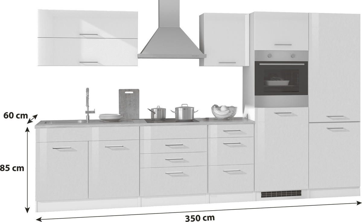 KÜCHENBLOCK 350 cm   in Anthrazit, Anthrazit Hochglanz  - Chromfarben/Eichefarben, MODERN, Holzwerkstoff/Metall (350cm) - Held