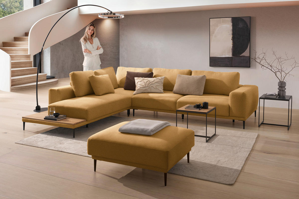 ECKSOFA  in Leinwand Karamell  271/318 cm  - Karamell/Schwarz, Design, Textil/Metall (271/318cm) - Belluti