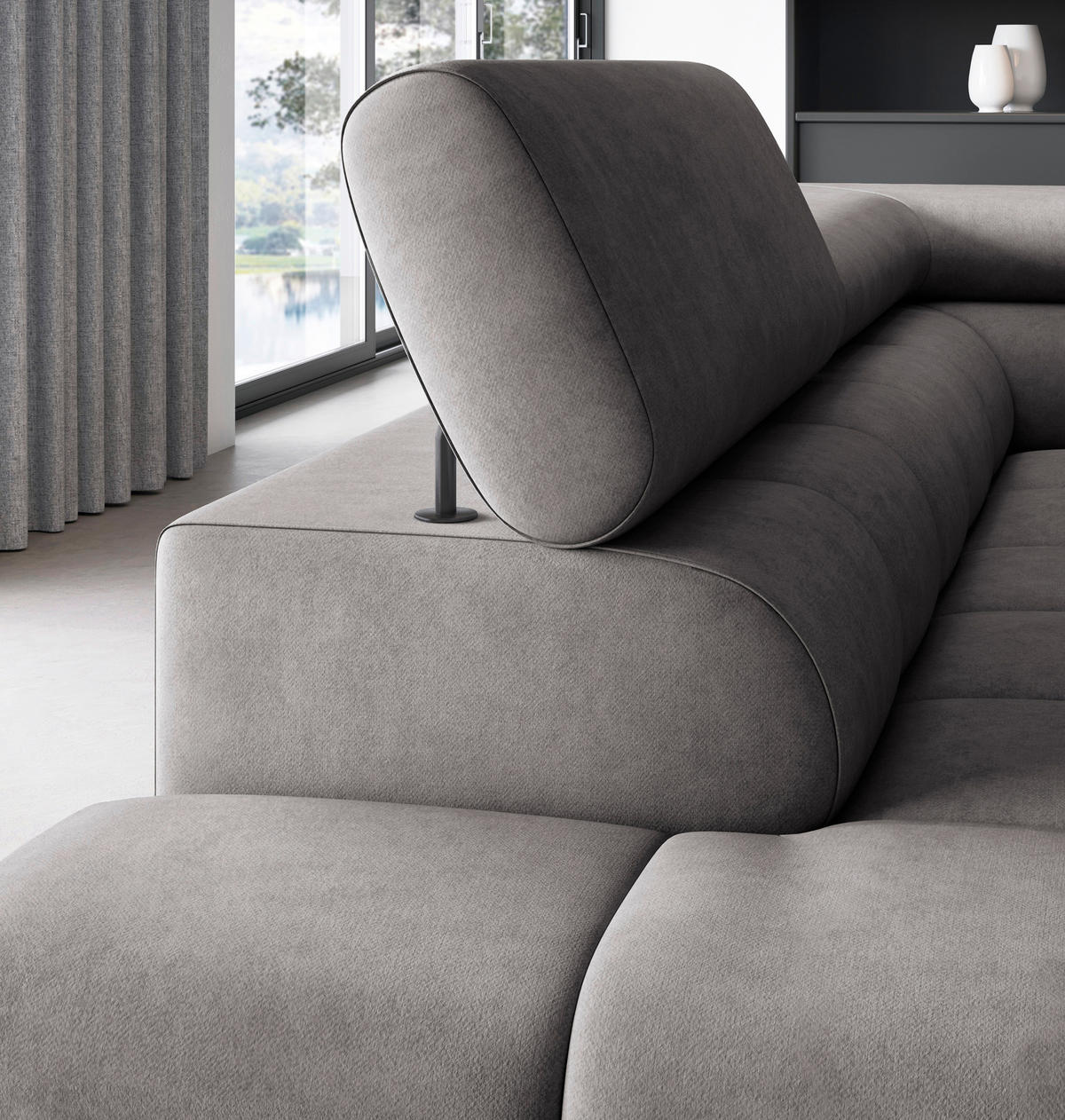 ECKSOFA FERUCCE in Chenille Grau  200/276 cm  - Schwarz/Grau, Design, Textil/Metall (200/276cm) - MID.YOU