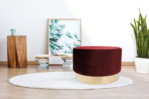 HOCKER Samt Kiefer Rot  - Rot/Goldfarben, Basics, Holz/Textil (55/43cm) - Kayoom