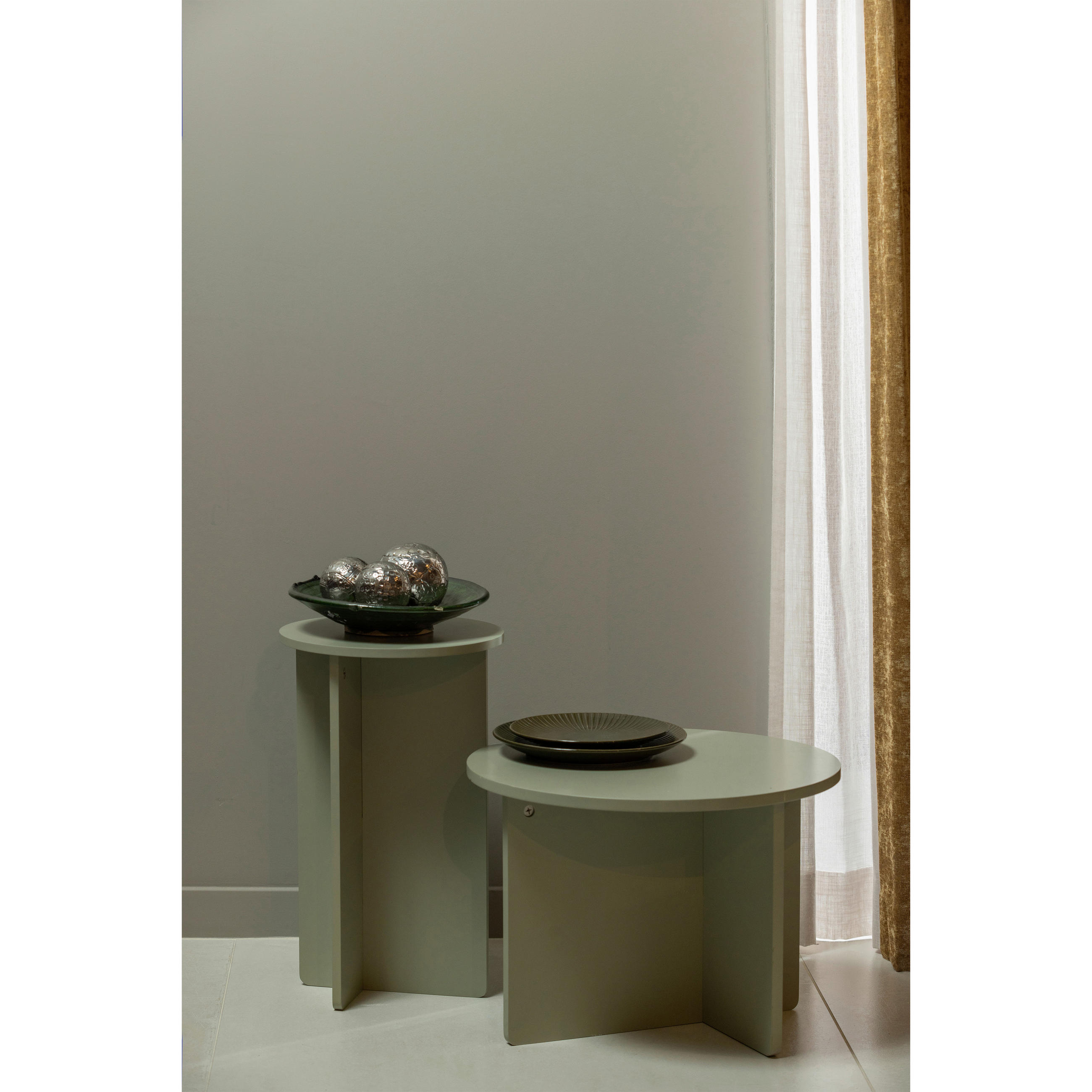 BEISTELLTISCHSET rund Grün  - Grün, Design, Holzwerkstoff - Livetastic