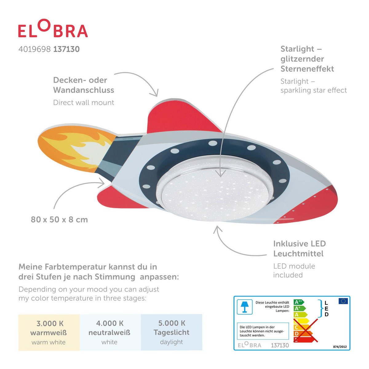 KINDERDECKENLEUCHTE 80/8/50 cm   - Blau/Gelb, Trend, Holz (80/8/50cm)