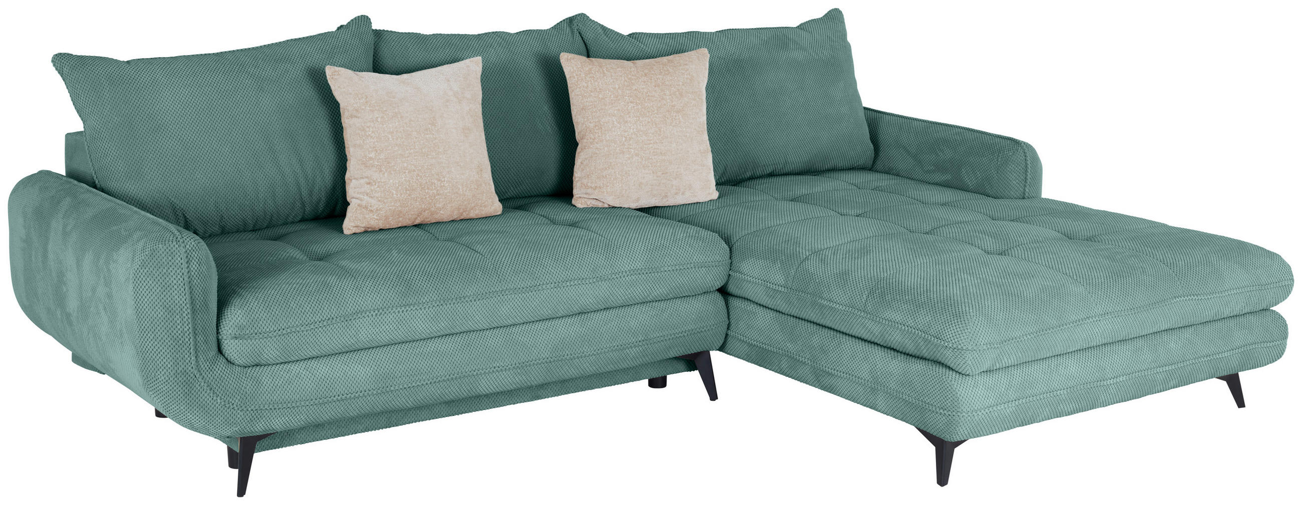 ECKSOFA WAVE Türkis Struktur Zierkissen, Rückenkissen, Bettkasten  - Türkis/Beige, MODERN, Textil/Metall (266/189cm) - MID.YOU