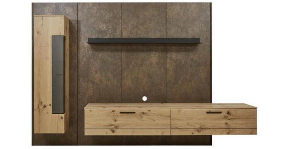 WOHNWAND 307/213,2/47,2-55,2 cm in Anthrazit, Eichefarben, Rostfarben - Eichefarben/Rostfarben, Design, Glas/Holz (307/213,2/47,2-55,2cm) - Dieter Knoll