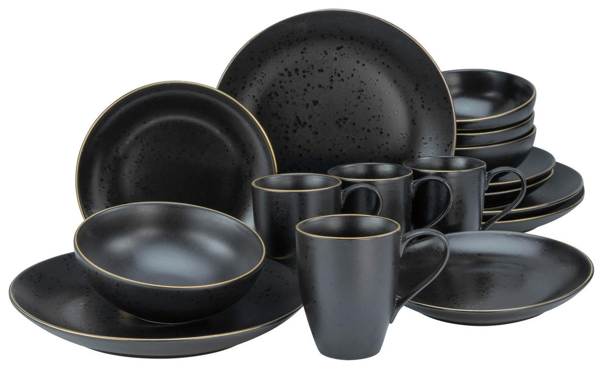 KOMBISERVICE Industrial Gold Black 16-teilig  - Schwarz, KONVENTIONELL, Keramik (34/31/33cm) - Creatable
