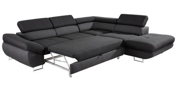 ECKSOFA Schwarz, Dunkelgrau Webstoff  - Dunkelgrau/Schwarz, Design, Textil/Metall (280/235cm) - Hom`in