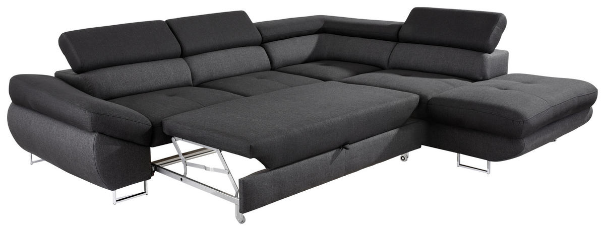ECKSOFA in Webstoff Schwarz, Dunkelgrau  280/235 cm  - Dunkelgrau/Schwarz, Design, Textil/Metall (280/235cm) - Hom`in