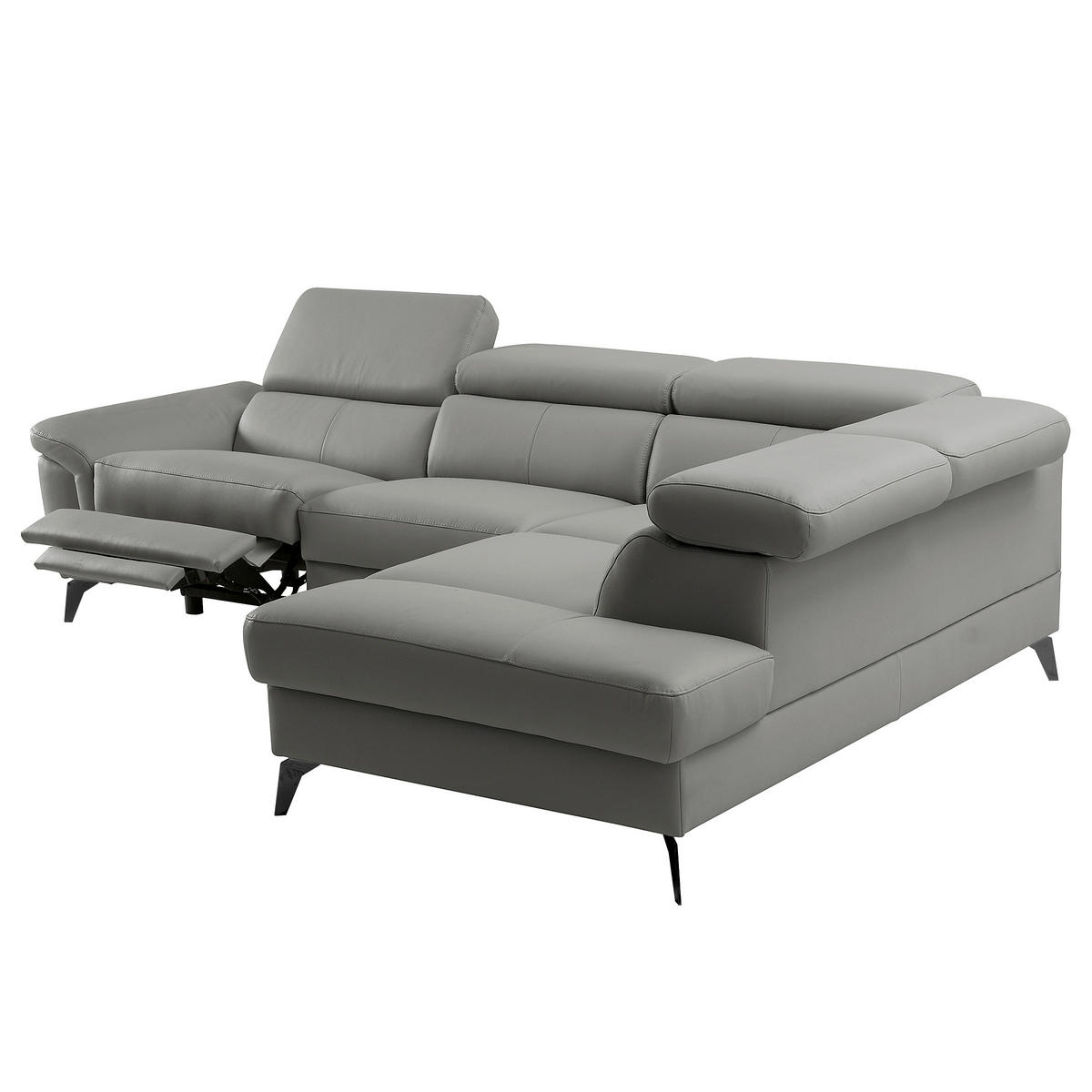 ECKSOFA SONO in Lederlook Echtleder Anthrazit Bettkasten, Armteilverstellung, Kopfteilverstellung  265/210 cm  - Anthrazit/Schwarz, Design, Leder/Textil (265/210cm) - Livetastic