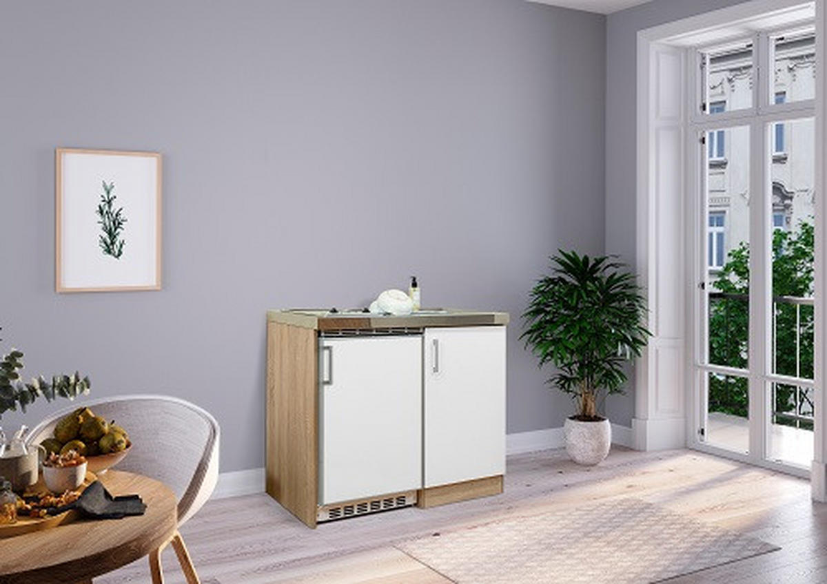 MINIKÜCHE 100 cm   in Weiss, Sonoma Eiche  - Weiss/Edelstahlfarben, Modern, Holzwerkstoff/Kunststoff (100cm) - Respekta