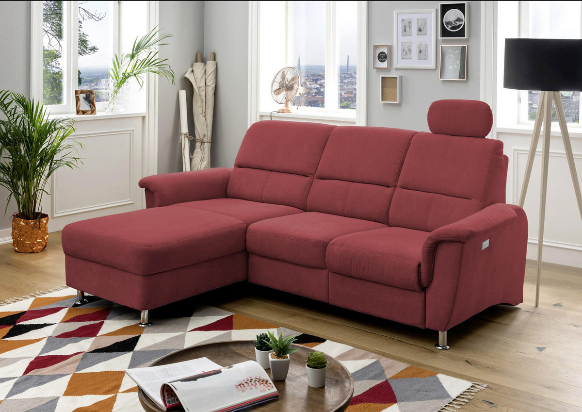 ECKSOFA Rot Mikrofaser  - Chromfarben/Rot, MODERN, Textil/Metall (165/231cm) - Livetastic