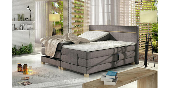 BOXSPRINGBETT Webstoff 140/200 cm INKL. Topper, motorische Verstellbarkeit - Eichefarben/Beige, Design, Holz/Textil (140/200cm) - Linea Natura