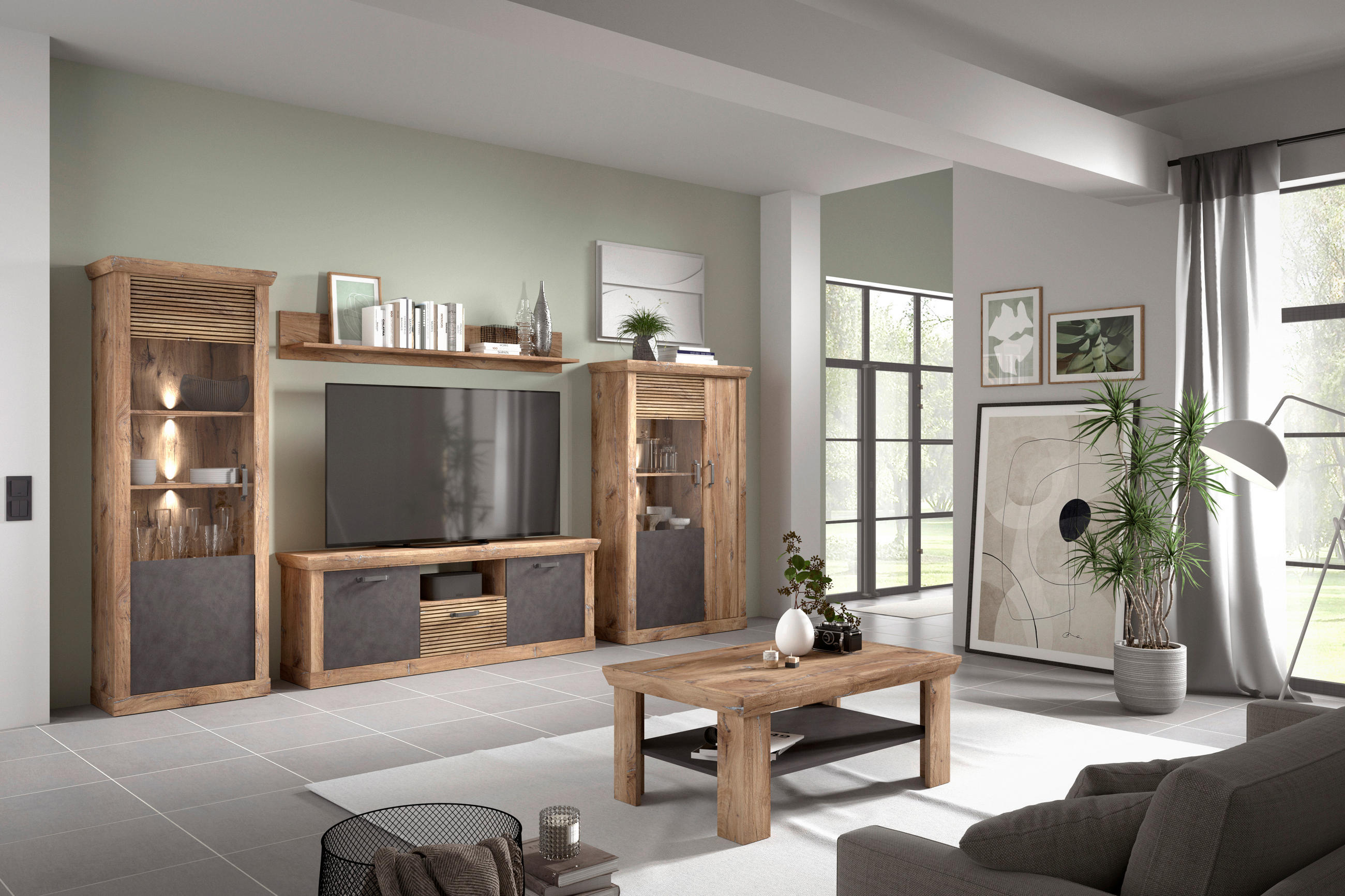 VITRINA 106,3/173,7/40 cm   - boje hrasta/crna, Konvencionalno, staklo/drvni materijal (106,3/173,7/40cm) - Livetastic