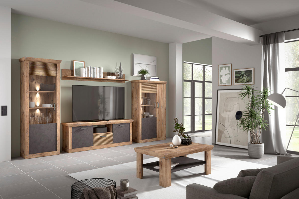 VITRÍNA, antracitová, farba duba, 106,3/173,7/40 cm - čierna/farba duba, Konventionell, kompozitné drevo/plast (106,3/173,7/40cm) - Livetastic