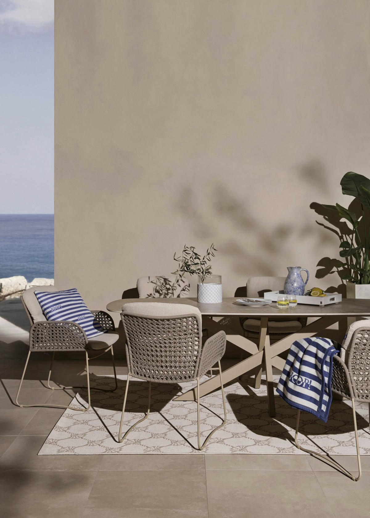 OUTDOOR-KISSEN  - Blau/Weiß, Design, Textil (50/50cm) - Joop!
