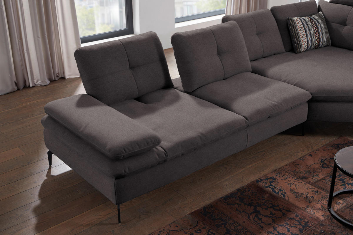 ECKSOFA Flachgewebe Graphitfarben  - Schwarz/Graphitfarben, Design, Textil/Metall (344/157cm) - Chilliano