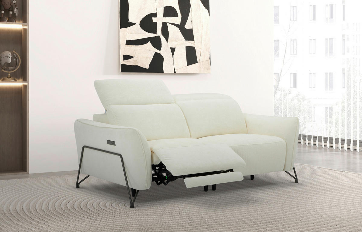 3-SITZER-SOFA in Flachgewebe Creme  - Creme/Schwarz, Lifestyle, Textil/Metall (198/83/107/111cm) - Livetastic