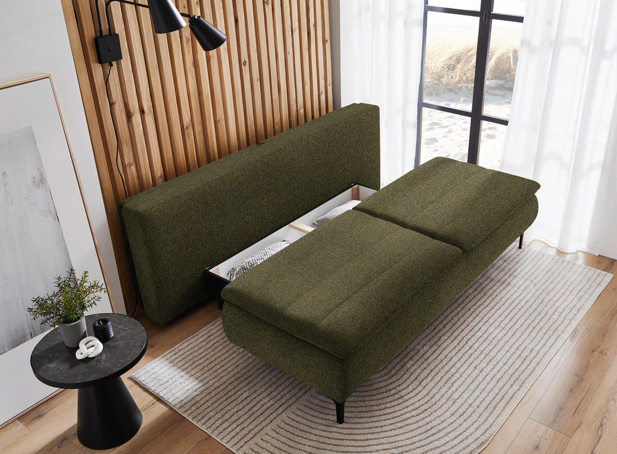 BOXSPRINGSOFA in Webstoff Olivgrün  - Schwarz/Olivgrün, Konventionell, Textil/Metall (204/93/100cm) - Livetastic