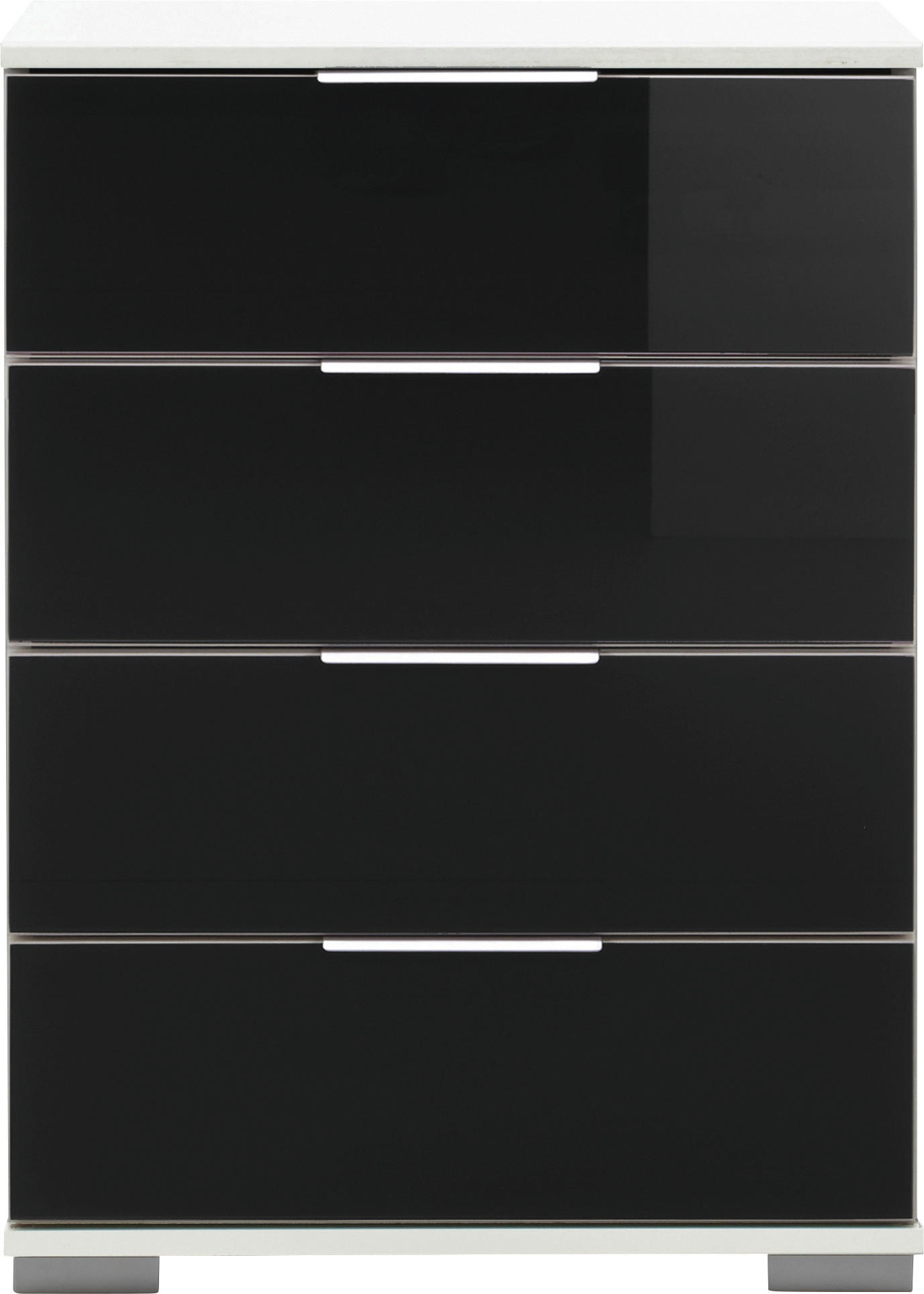 NACHTSCHRANK Schwarz, Weiß  - Chromfarben/Alufarben, Design, Glas/Kunststoff (52/74/38cm) - Livetastic