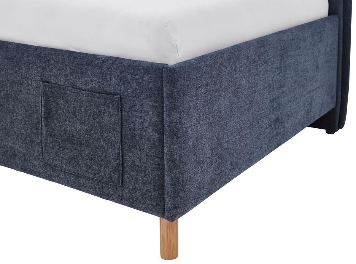 POLSTERLIEGE in Flachgewebe Dunkelblau  - Eichefarben/Dunkelblau, Konventionell, Holz/Textil (90/200cm) - home24