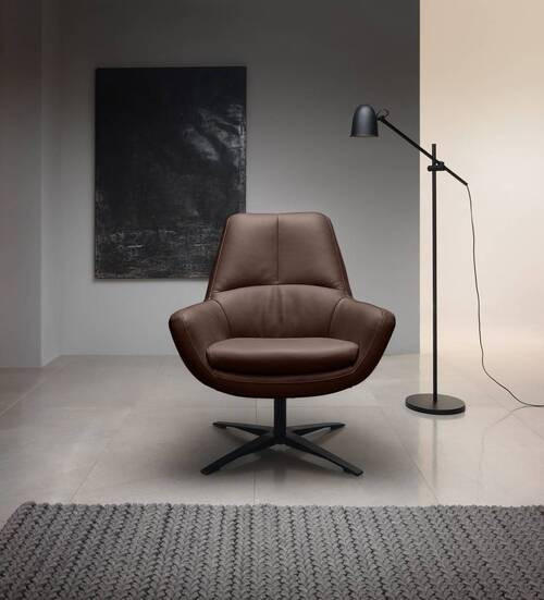 SESSEL in Echtleder Braun  - Schwarz/Braun, Modern, Leder/Metall (81/92/83cm) - Trendmanufaktur