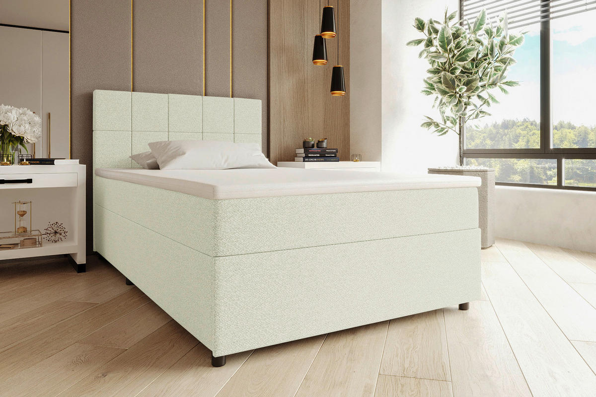 BOXBETT 120/200 cm,  in Creme, Matratze, Topper, Bettschublade, H3 = fest  - Creme/Schwarz, KONVENTIONELL, Kunststoff/Textil (120/200cm) - Boxxx