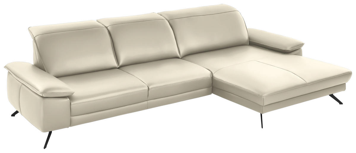 ECKSOFA in Echtleder Naturfarben  - Schwarz/Naturfarben, Design, Leder/Metall (328/193cm) - Dieter Knoll
