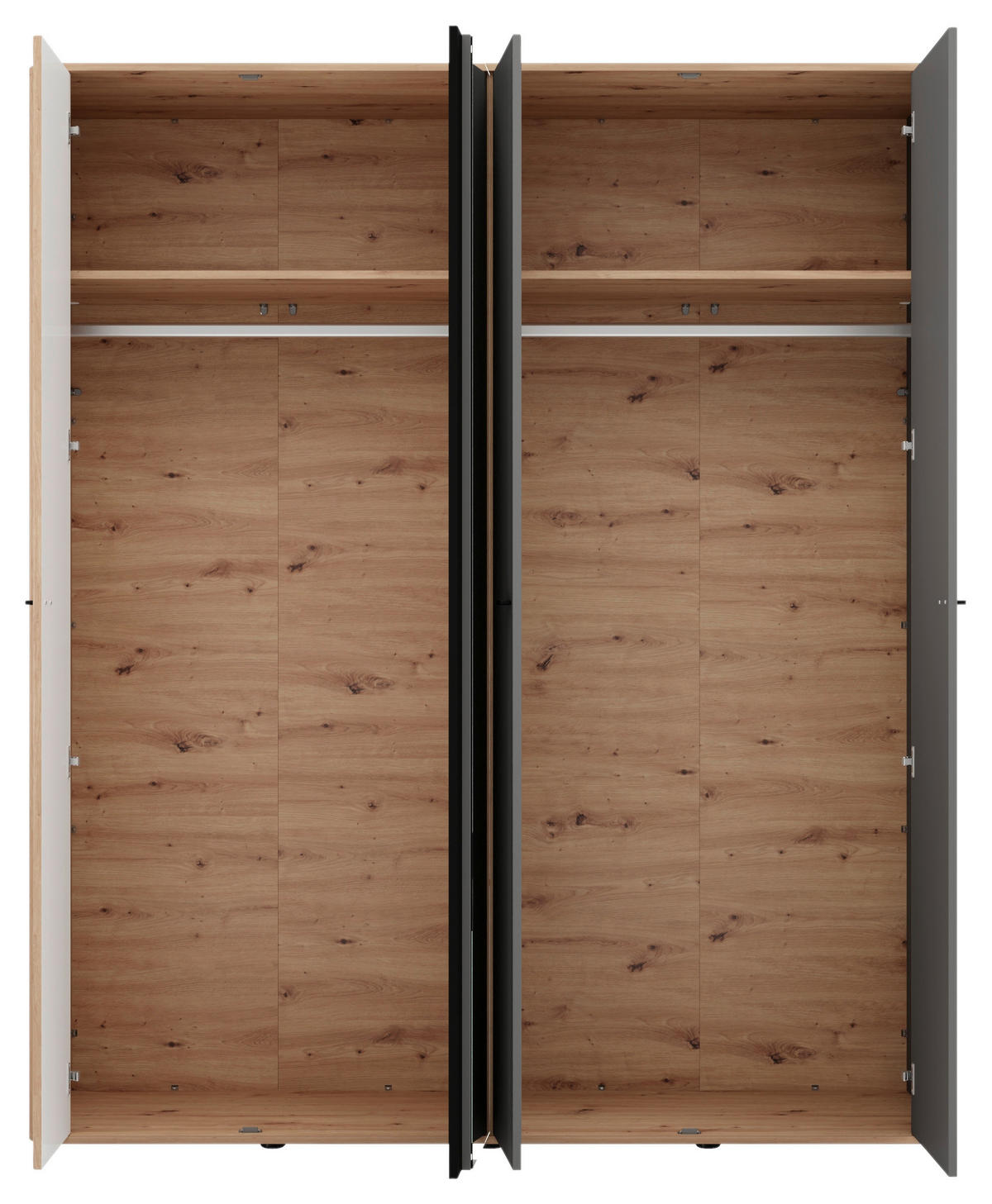 KLEIDERSCHRANK 179,5/210,5/56 cm,  in Graphitfarben, Schwarz, Eiche Artisan, 4-türig  - Graphitfarben/Schwarz, MODERN, Glas/Holzwerkstoff (179,5/210,5/56cm) - MID.YOU