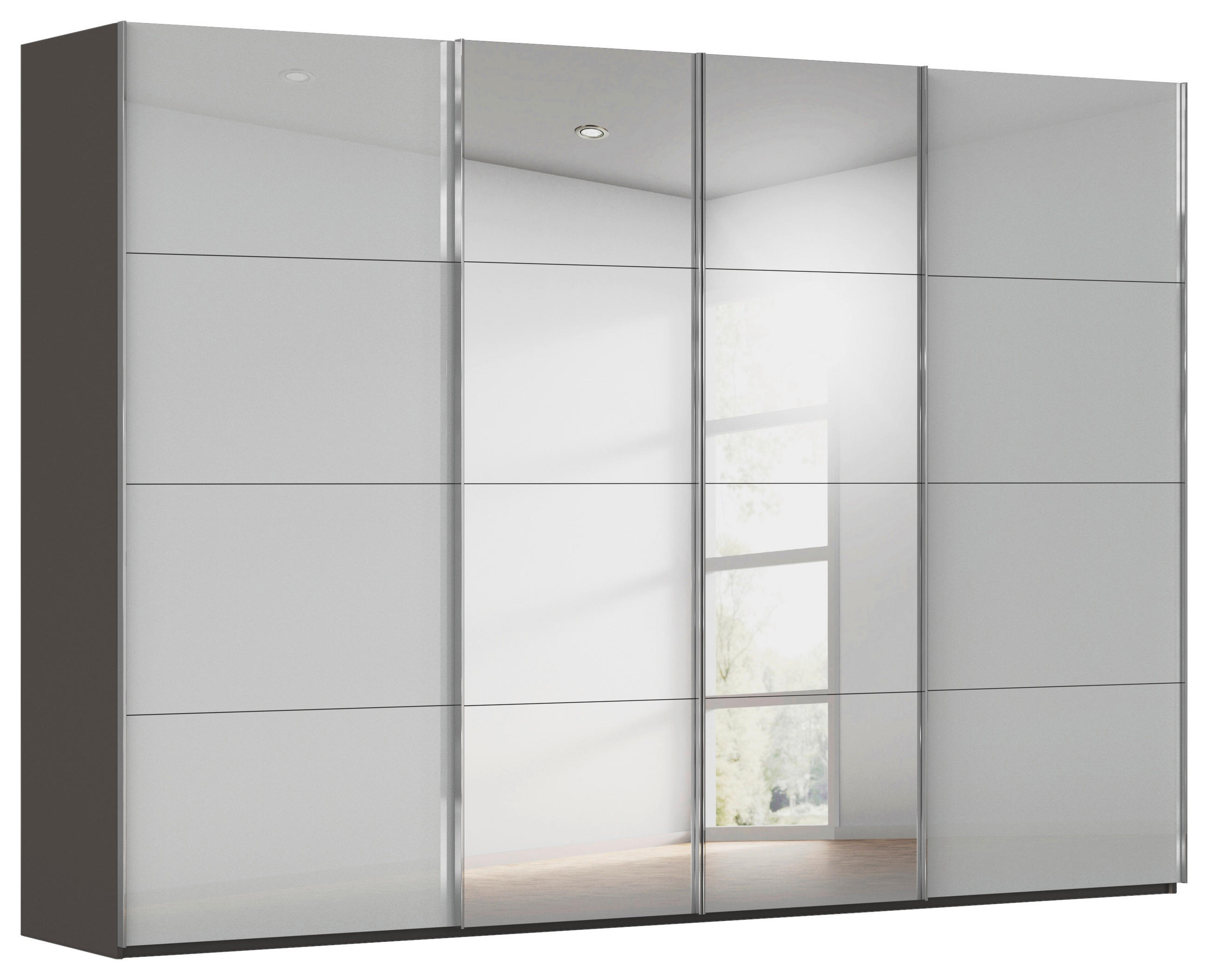 SCHWEBETÜRENSCHRANK 316/235/68 cm 4-türig Graphitfarben, Seidengrau  - Chromfarben/Seidengrau, Design, Glas/Holzwerkstoff (316/235/68cm) - Novel