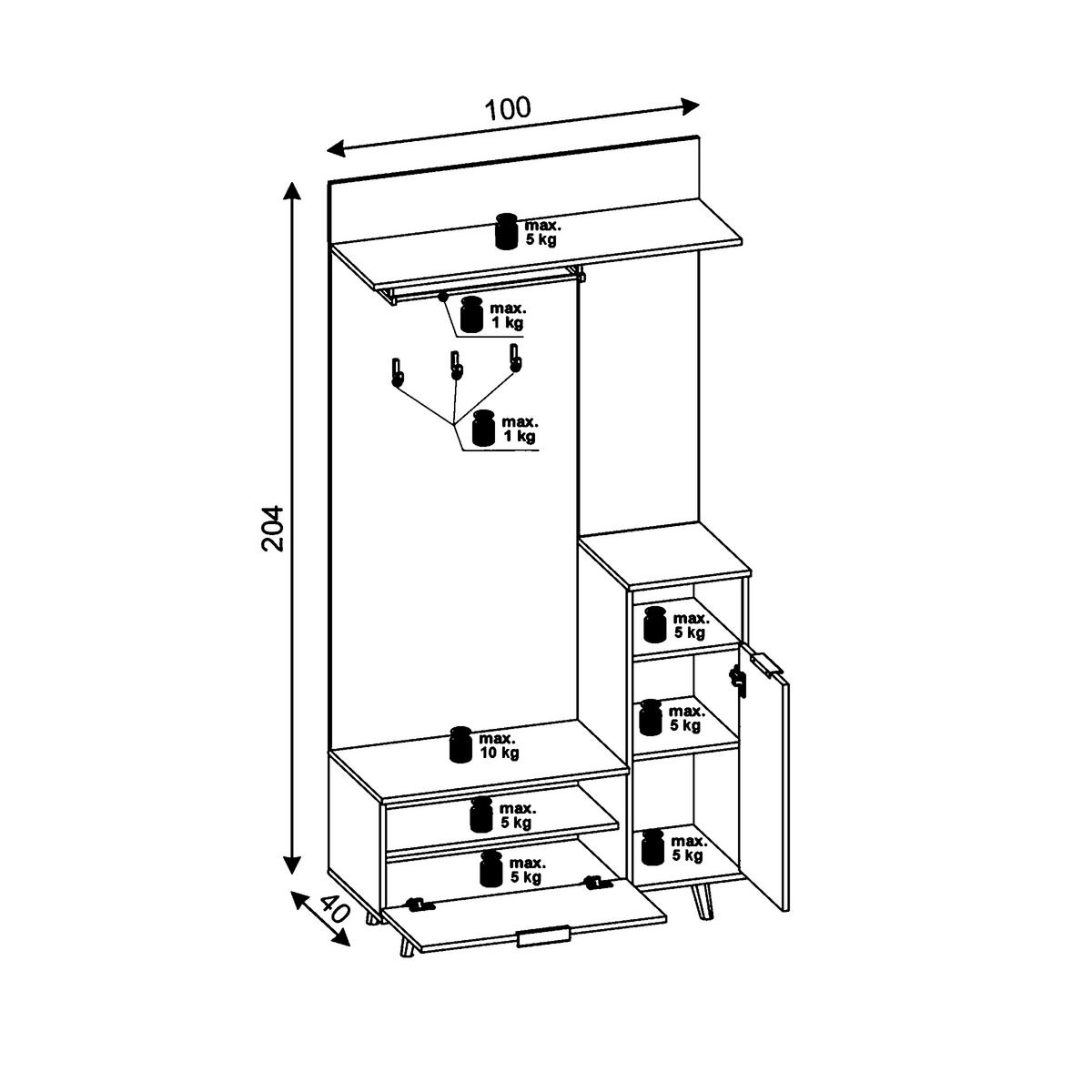 GARDEROBE 5-teilig  in 100/204/40 cm  - Weiß/Eiche Artisan, KONVENTIONELL, Holzwerkstoff (100/204/40cm) - home24