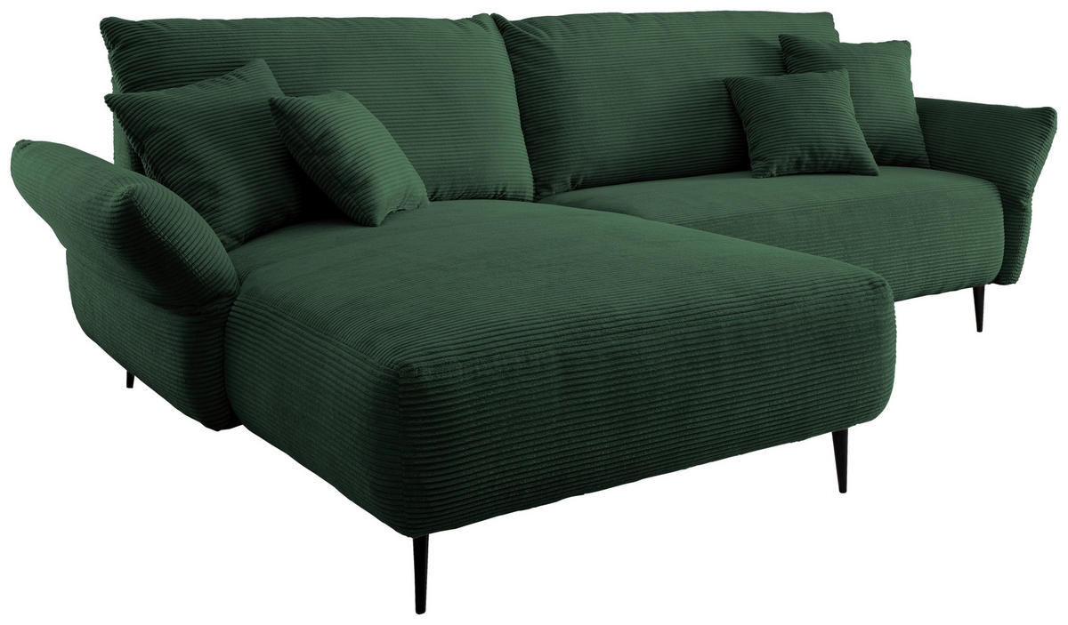 ECKSOFA in Cord Dunkelgrün  178/264-302 cm  - Dunkelgrün/Schwarz, Design, Textil/Metall (178/264-302cm) - Livetastic