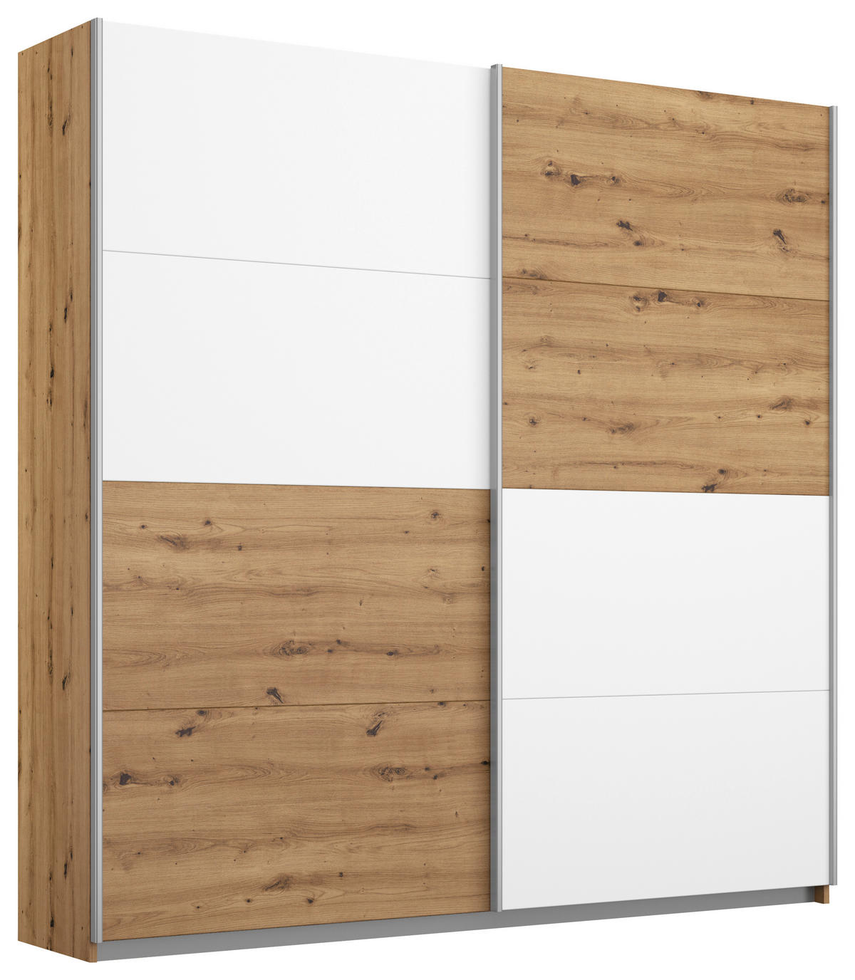 SCHWEBETÜRENSCHRANK 181/197/61 cm Weiß, Eiche Artisan  - Alufarben/Eiche Artisan, MODERN, Holzwerkstoff/Metall (181/197/61cm) - Rauch Möbel