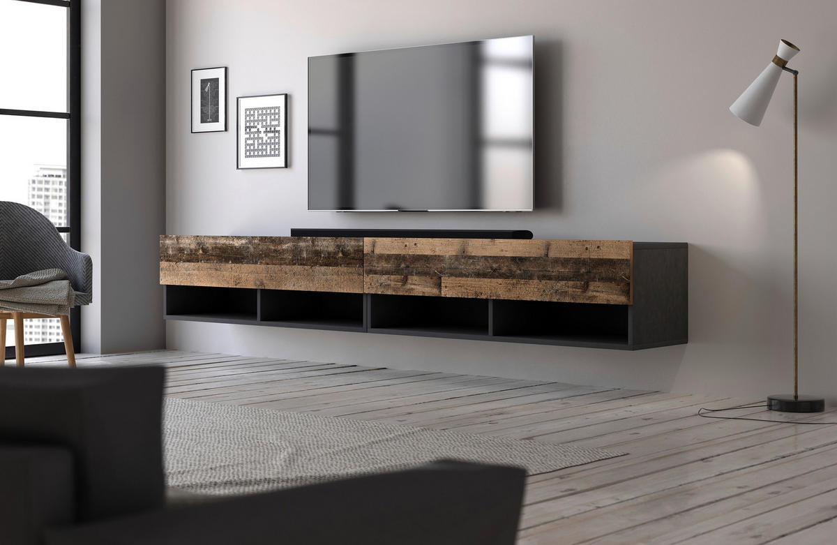 LOWBOARD DERBY  in 200/31,5/32,5 cm  - Alteiche/Dunkelgrau, Design, Holzwerkstoff (200/31,5/32,5cm) - Livetastic