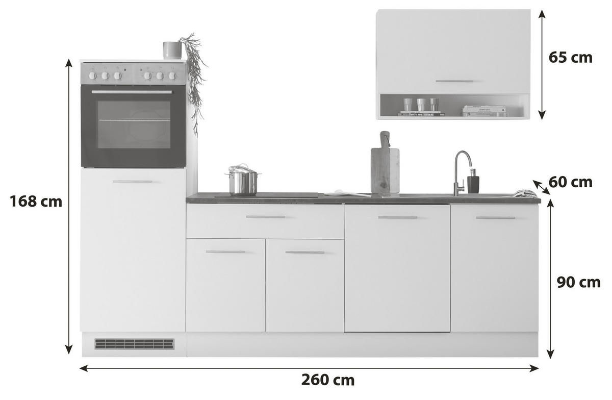 KÜCHENBLOCK 260 cm  in Grau, Weiß  - Edelstahlfarben/Weiß, KONVENTIONELL, Holzwerkstoff/Metall (260cm) - P & B