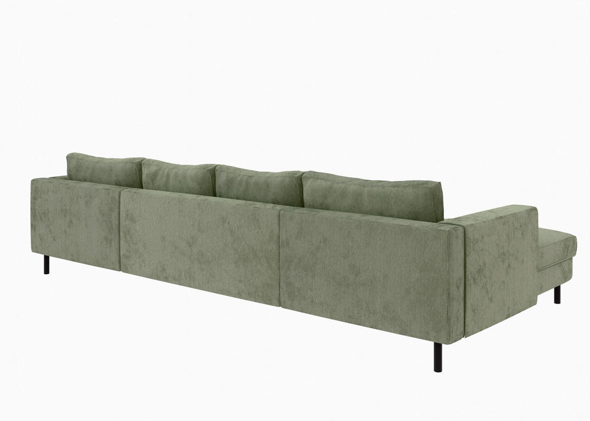 WOHNLANDSCHAFT Grün Cord  - Schwarz/Grün, MODERN, Textil/Metall (161/306/161cm) - Trendmanufaktur