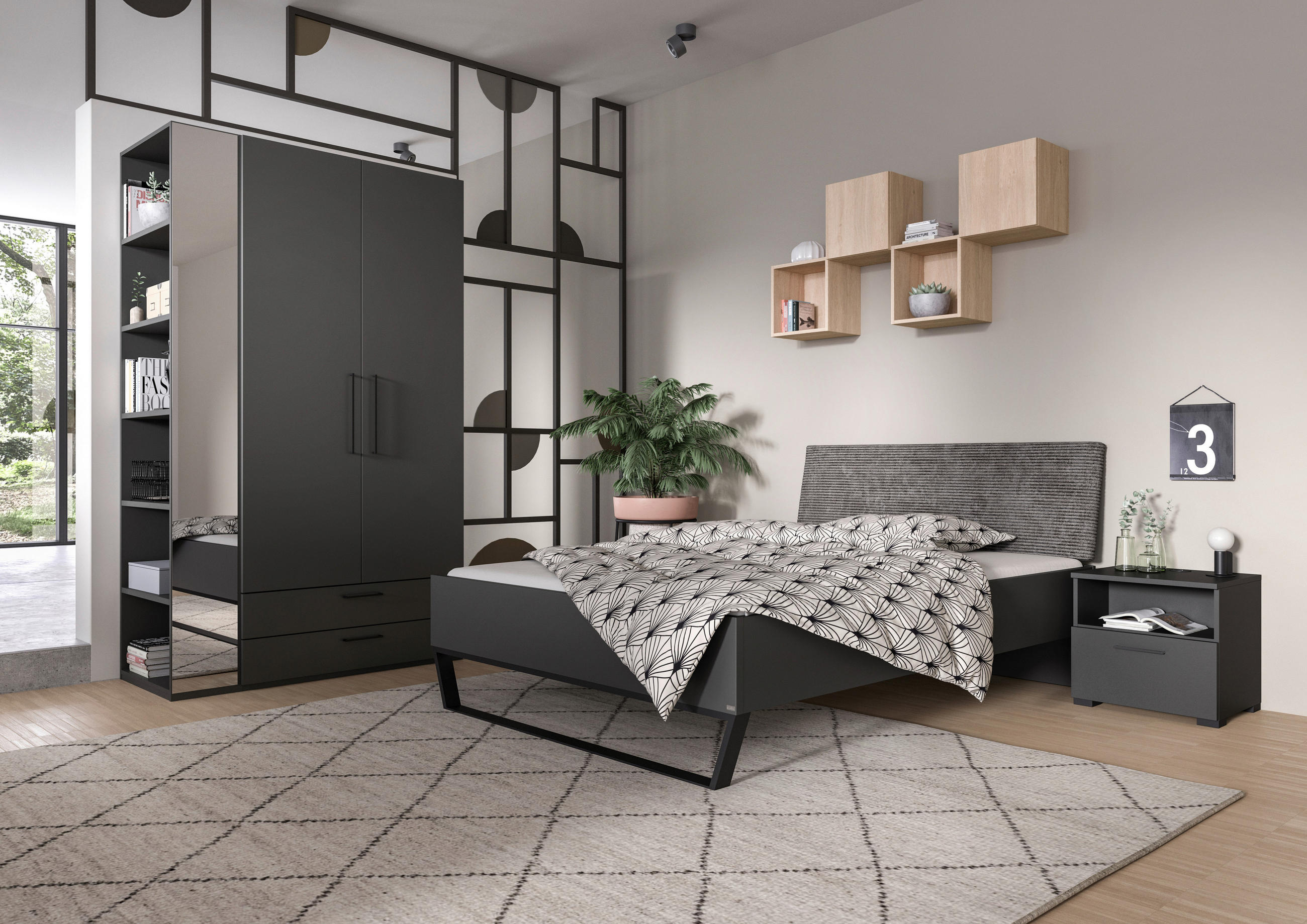 BETT 120/200 cm  in Anthrazit, Graphitfarben   - Anthrazit/Graphitfarben, Design, Holzwerkstoff/Textil (120/200cm) - Cantus