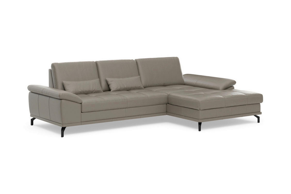 ECKSOFA COSTELLO E Grau Echtleder Nierenkissen, Armteilverstellung, Sitztiefenverstellung  - Schwarz/Grau, Basics, Leder/Textil (301/176cm) - Sit & More