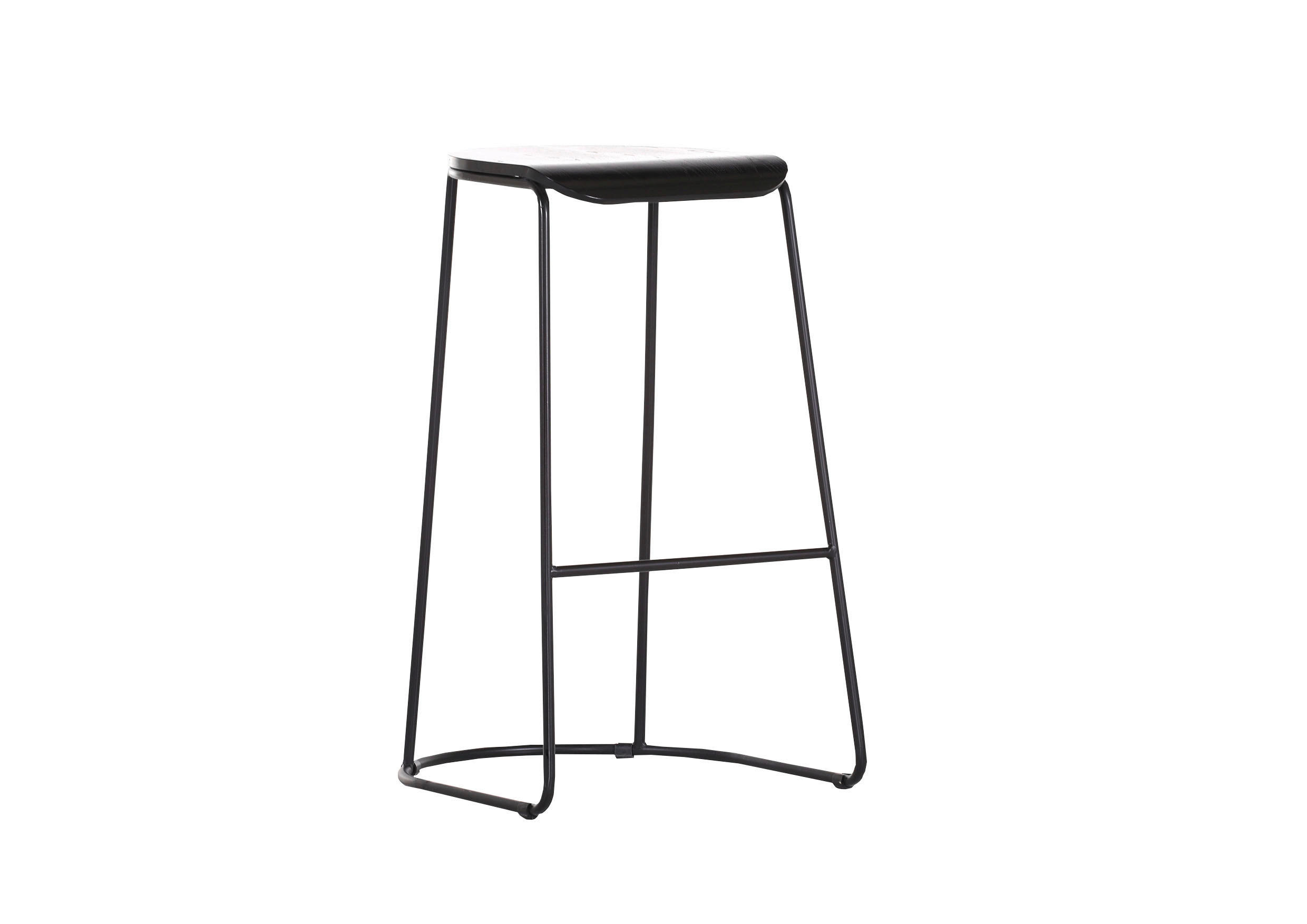 TABURET LOUNGE in metal, material pe bază de lemn negru, culoare lemn frasin