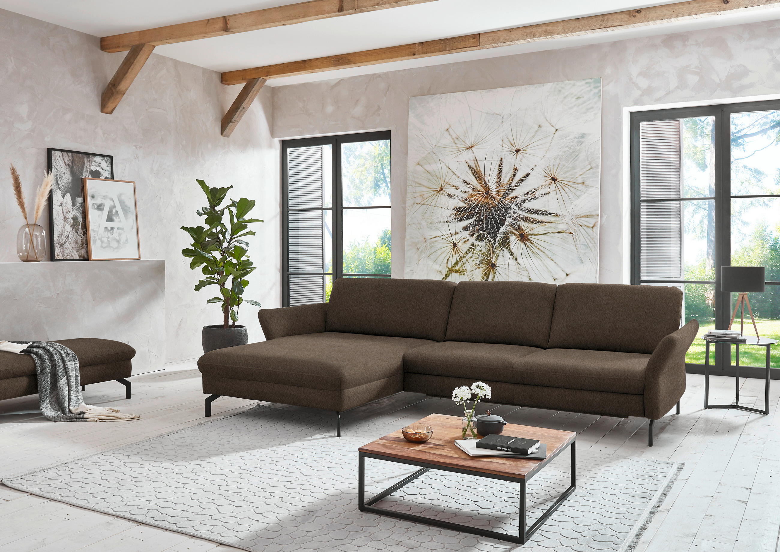 ECKSOFA in Velours Braun  - Schwarz/Braun, Design, Textil/Metall (179/306cm) - Beldomo System