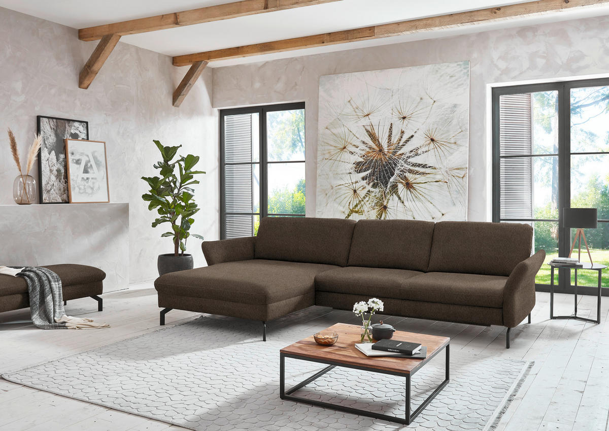 ECKSOFA in Velours Braun  - Schwarz/Braun, Design, Textil/Metall (179/306cm) - Beldomo System