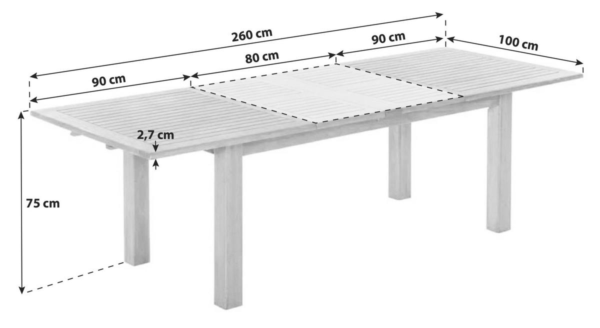 GARTENTISCH 180-260/100/75 cm Holz rechteckig  - Naturfarben, ROMANTIK / LANDHAUS, Holz (180-260/100/75cm) - Gardenson