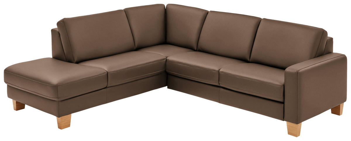 ECKSOFA in Echtleder Graubraun  - Eiche Bianco/Graubraun, Konventionell, Leder/Holz (235/257cm) - Valdera