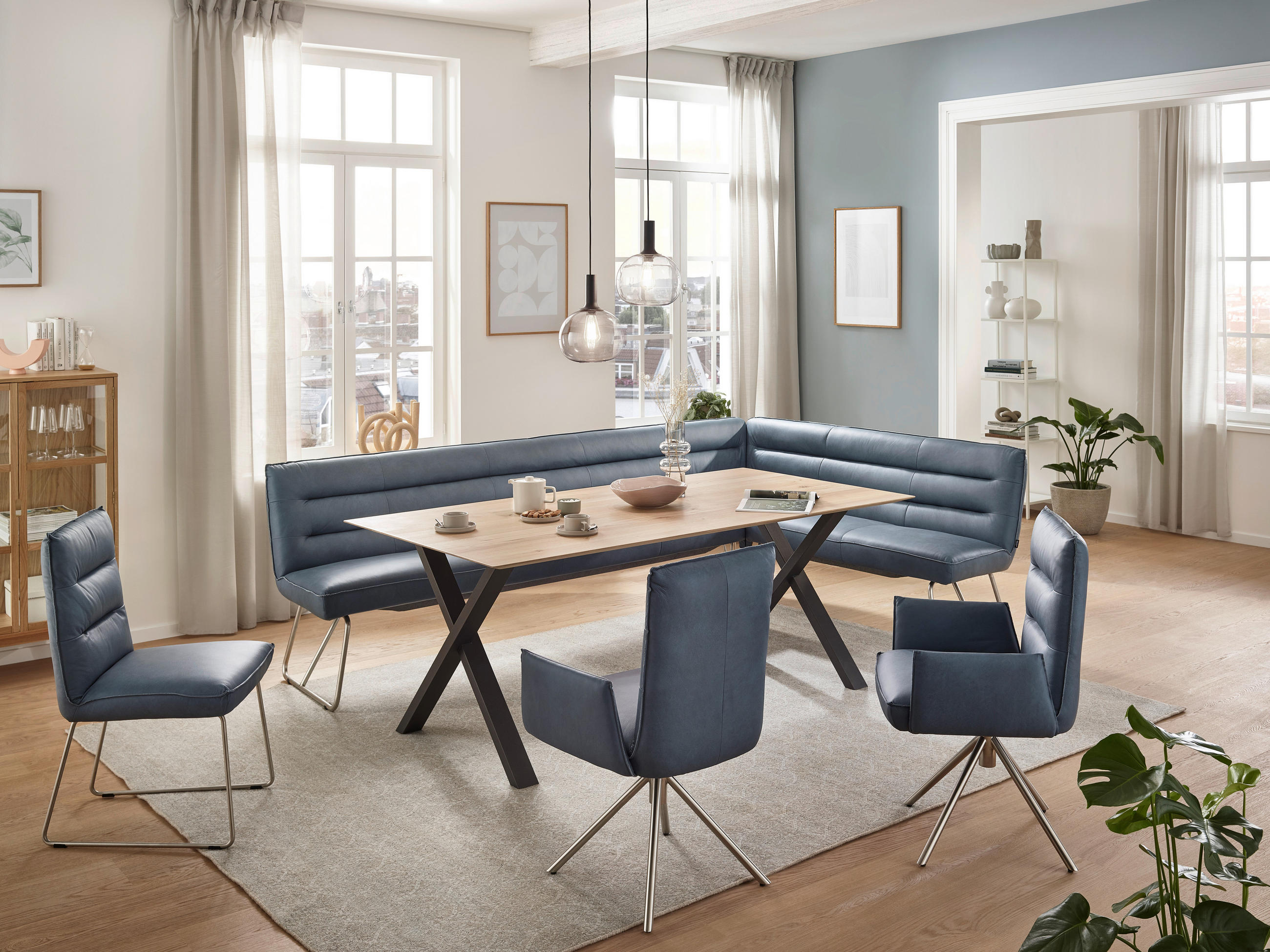 ECKBANK 284/184 cm Flachgewebe Grün, Edelstahlfarben   - Edelstahlfarben/Grün, Design, Textil/Metall (284/184cm) - Dieter Knoll